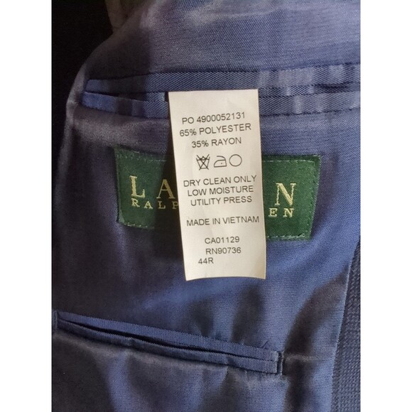 Lauren Ralph Lauren 44R Blue Blazer Glen Plaid Brown Suede Elbow Patches Jacket - Picture 10 of 11